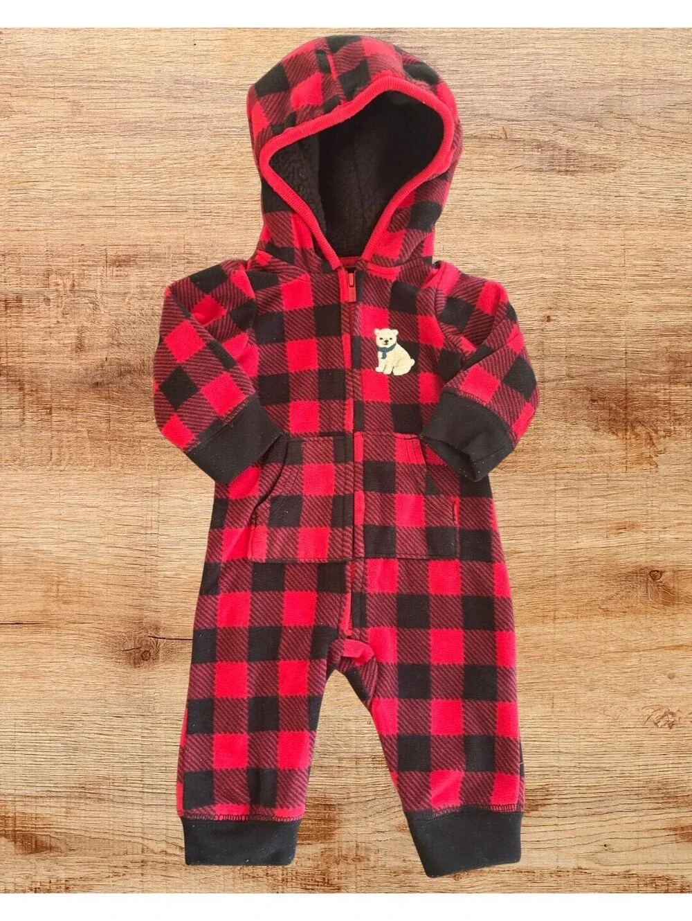 Just One You Carter's Buffalo Plaid Hooded Jumper 3 Months Red Black